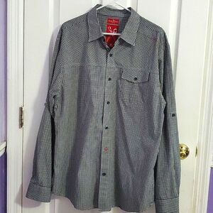 Marc Ecko Cut & Sew Black White Gingham Long Sleeve Button Down Casual Shirt XL